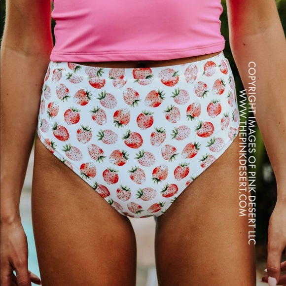 Pink Desert High Waist Bottoms Strawberry Print - Picture 1 of 5